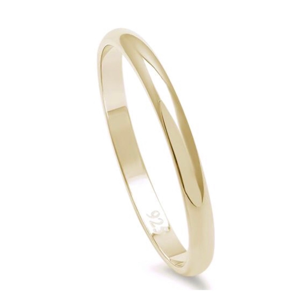 Sterling Silver 925 2MM Gold Plated Wedding Ring